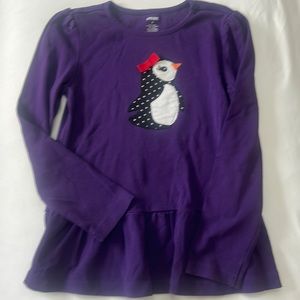 NWOT Gymboree long sleeve purple shirt with embroidered penguin with red ribbon